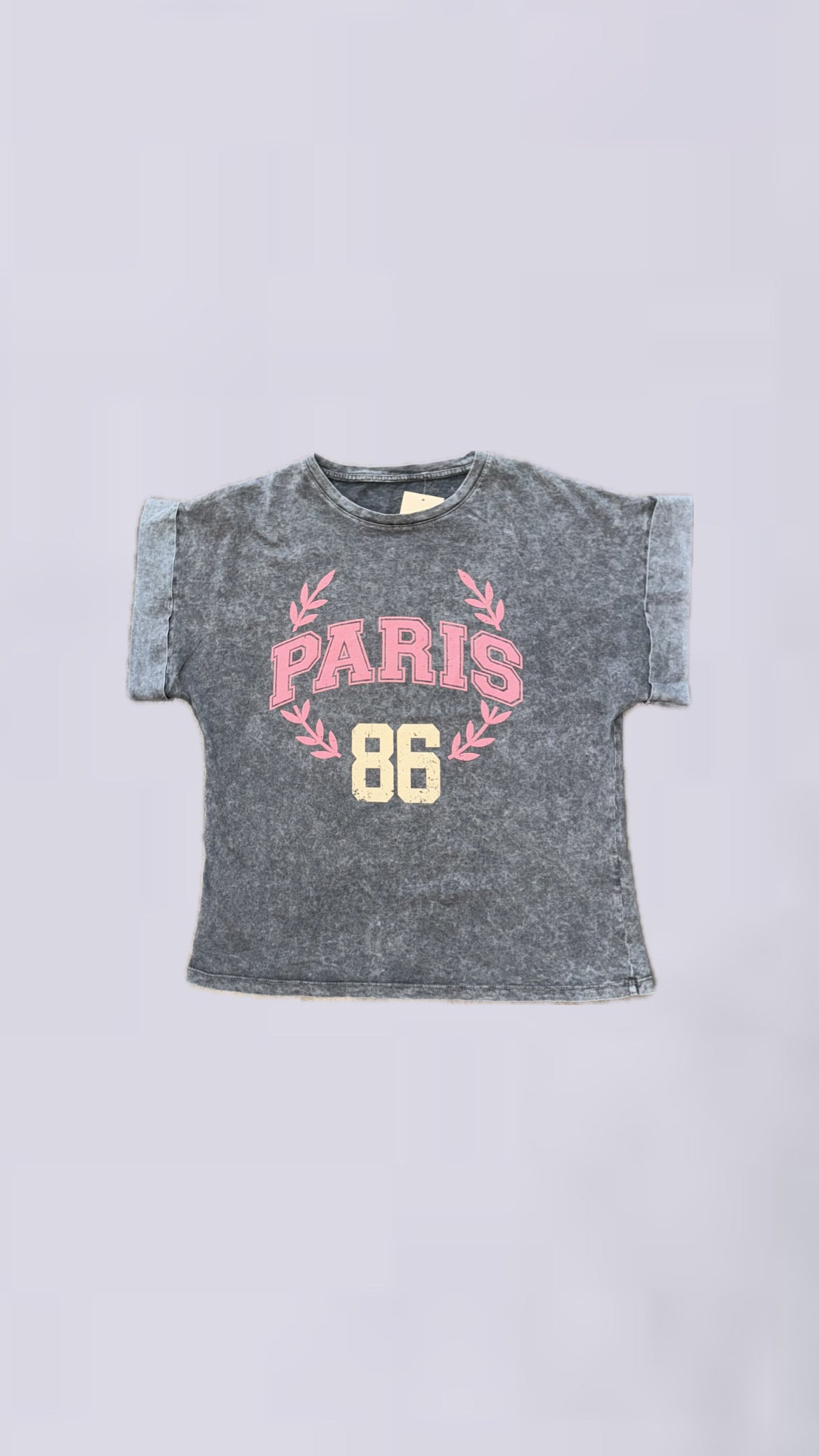Verwaschenes Kurzarm-T-Shirt mit Chucks , Paris & Snoopy Motiv