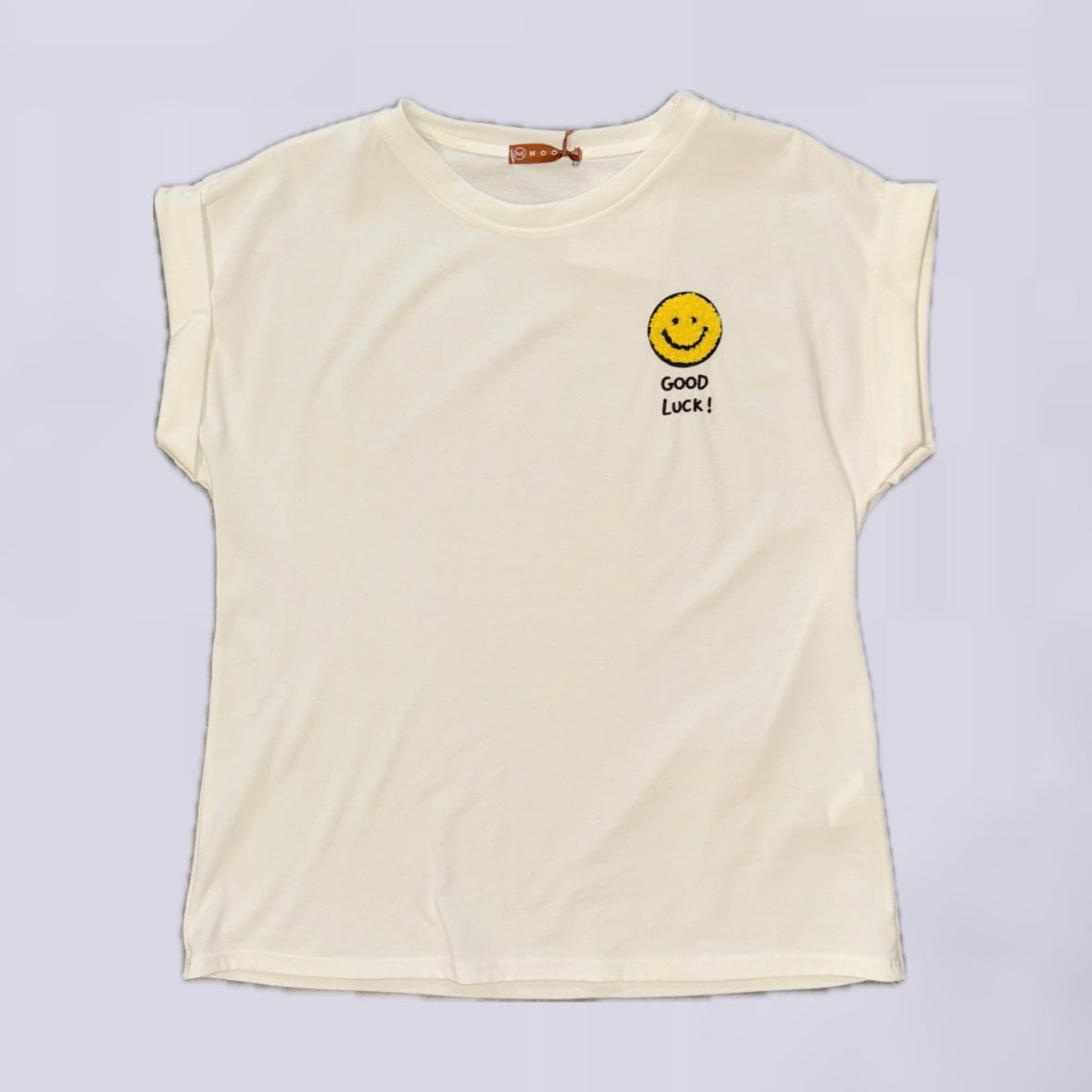 Schlichtes T-Shirt mit Smiley & Good Luck Motiv