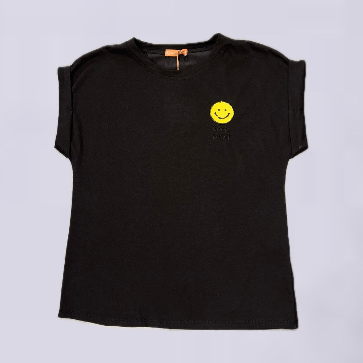 Schlichtes T-Shirt mit Smiley & Good Luck Motiv